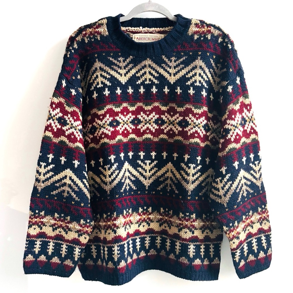 Vintage Abercrombie The Big Sweater 100% Wool Sweater Multicolor Patterned Small